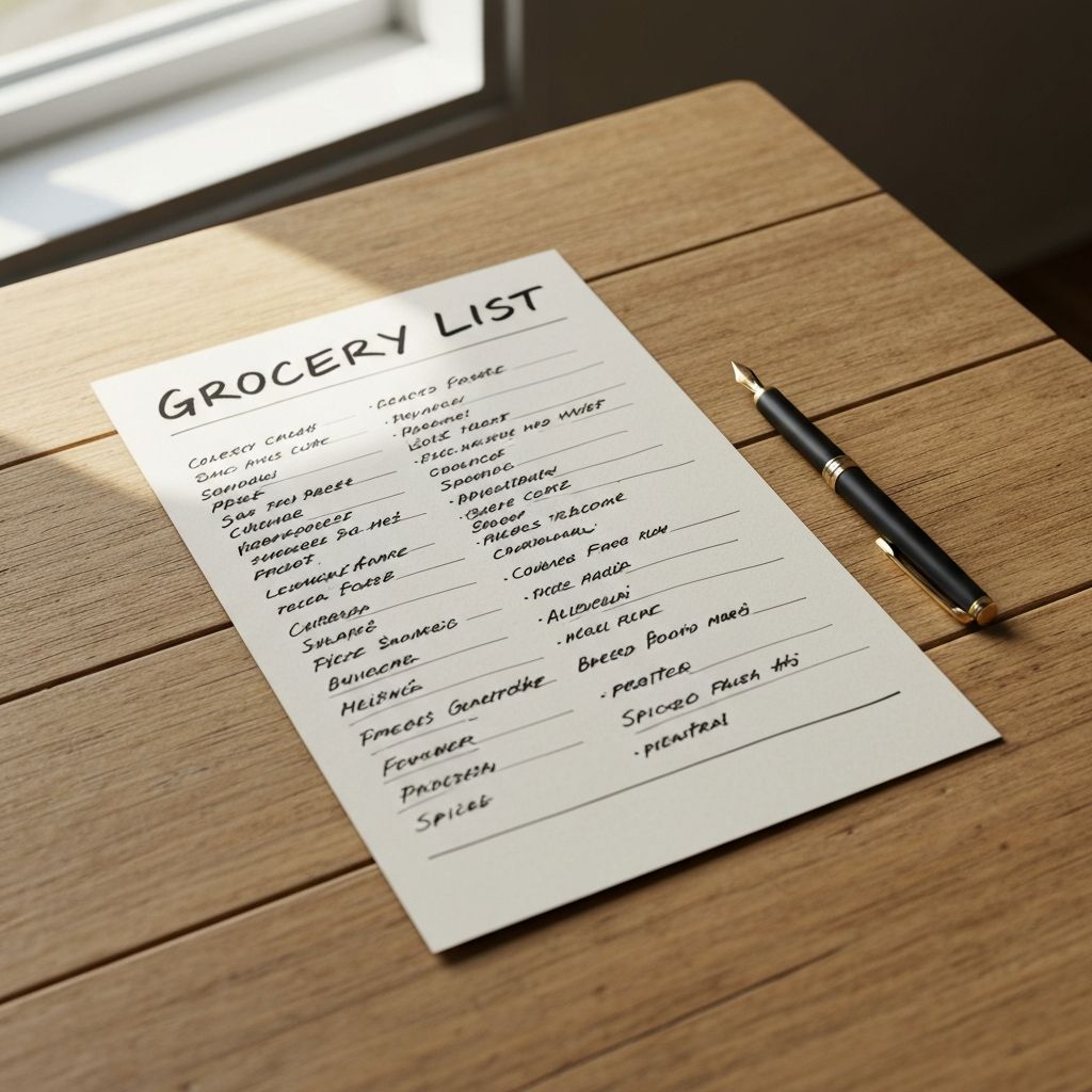 Организиран магазинен списък на маса